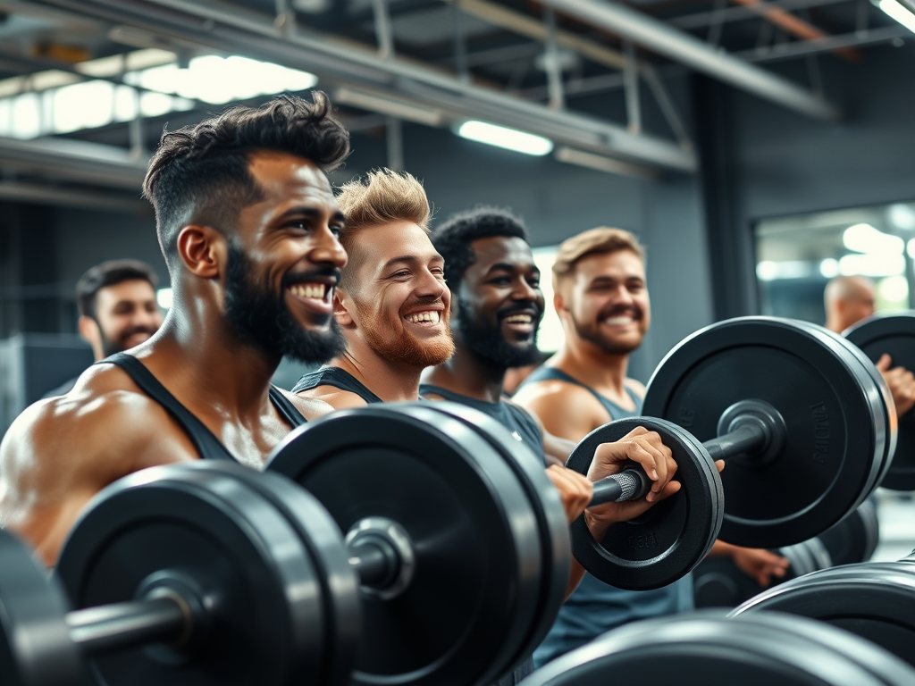 a group of mens enjoying gym and lifting weight